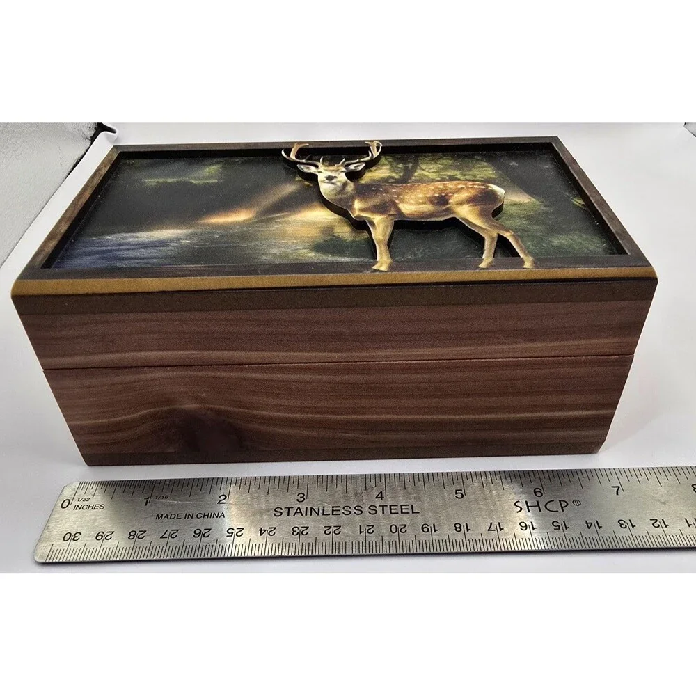 #97218 3D Laser Cut Buck Deer Keepsake Jewelry Wood Cedar Picture Box 7